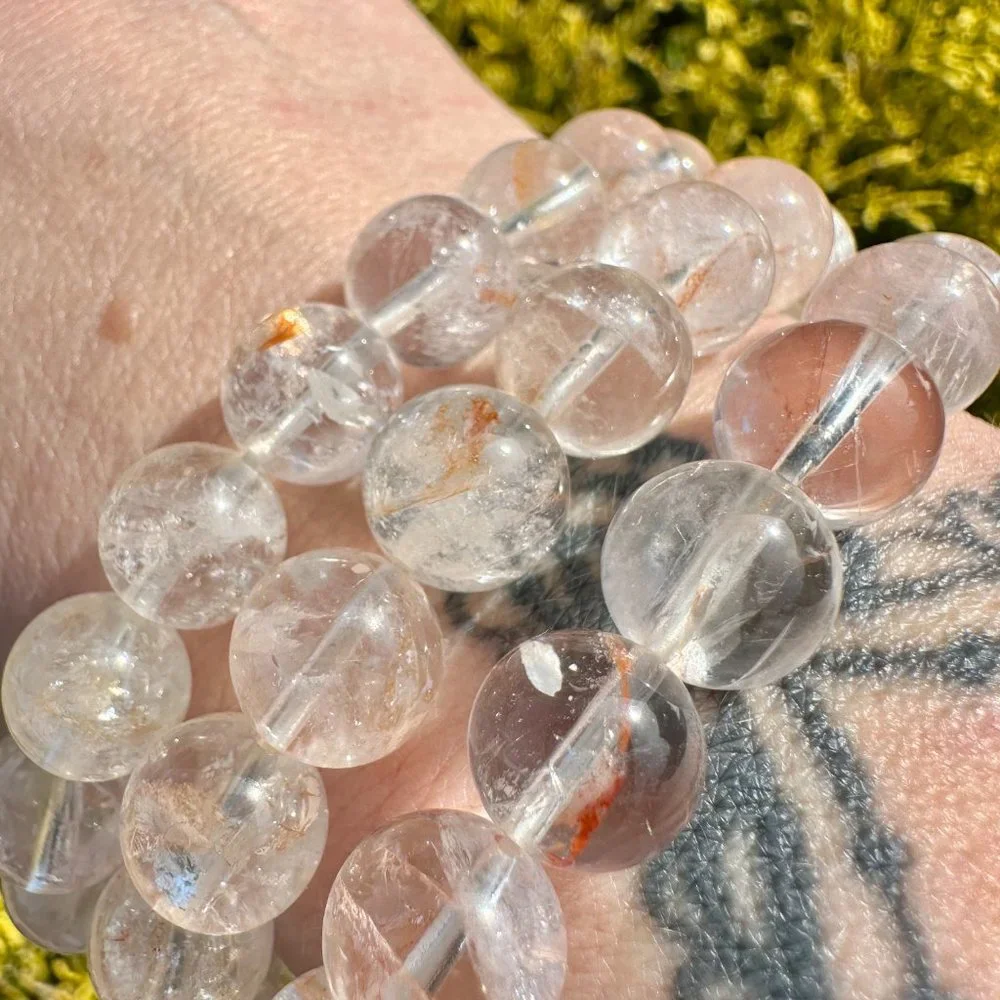 Beautiful Natural Golden Healer and Red Hematoid Quartz 10mm Beaded Bracelet - Picture 4 of 10